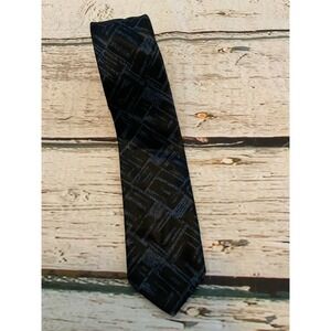 Givenchy Paris Mens Necktie Black Blue Geometric Crosshatch Pattern Tie